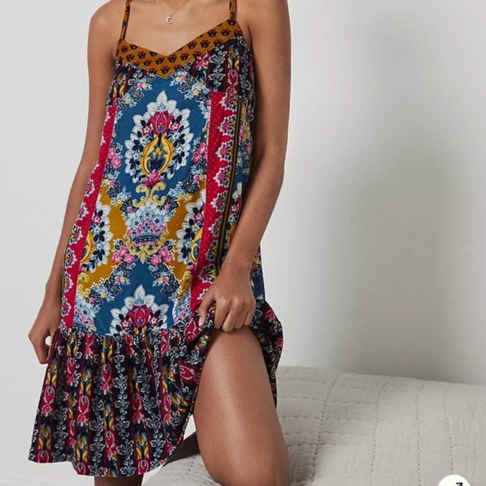 Anthropologie Red and Blue Ruffled Sundress
